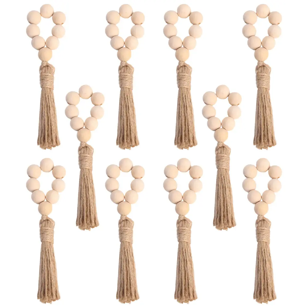 10pcs Wooden Bead Napkin Rings Color Rustic Farmhouse Decor Wedding Party Christmas Banquet Supplies Sturdy Beads Tassel