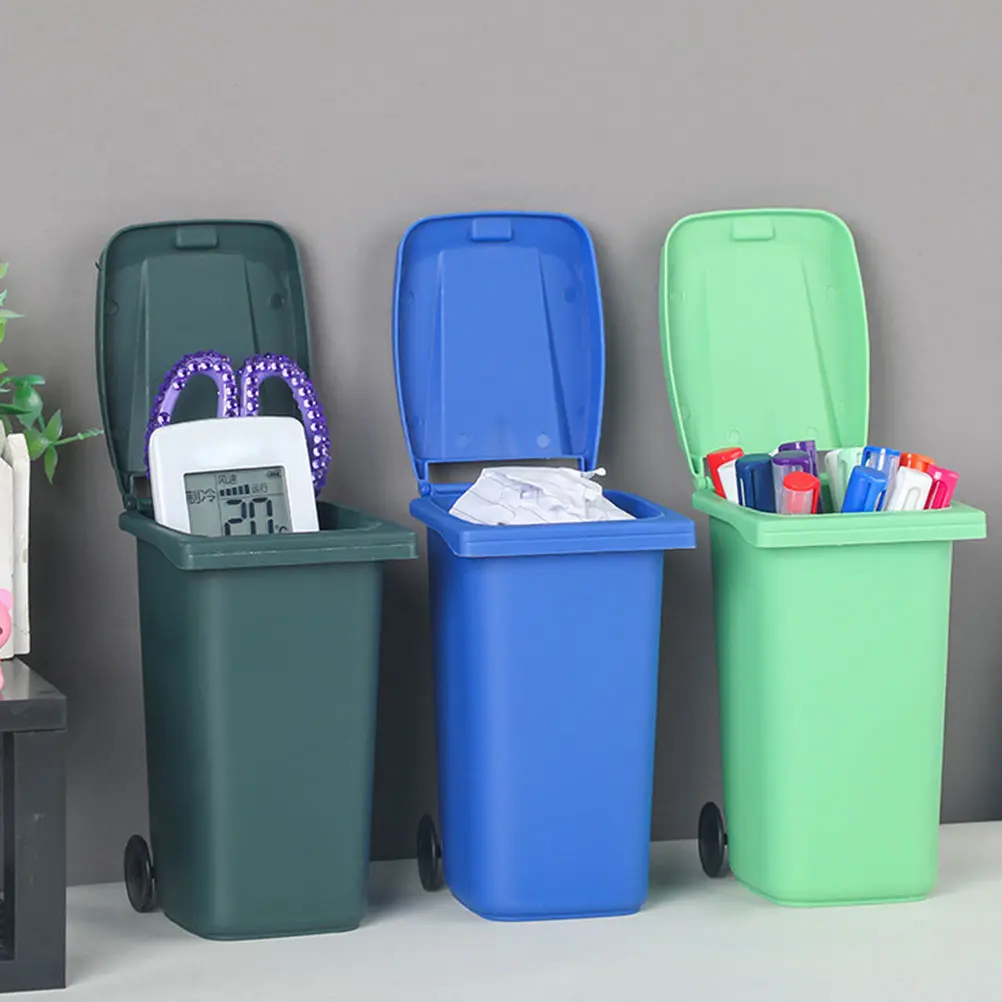 3pcs Desktop Storage Bucket Mini Garbage Can Sturdy Lightweight with Lid Odor Control Pen Holder for Home Office Decorative