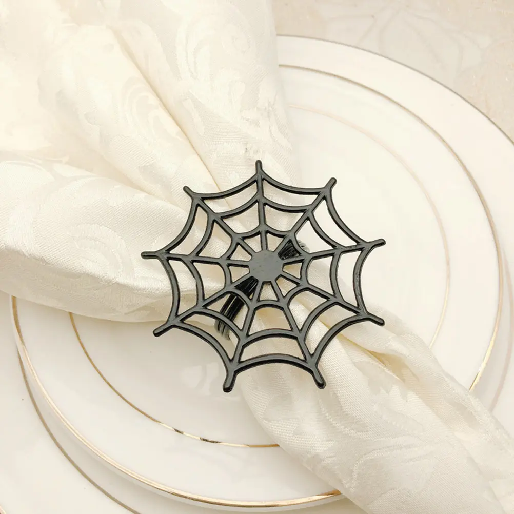 6 pcs Napkin Rings Spider Net Design Halloween Party Decoration Hotel Restaurant Home Use Mysterious Atmosphere Serviette