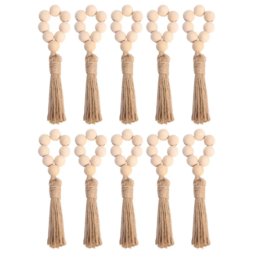 10pcs Wooden Bead Napkin Rings Color Rustic Farmhouse Decor Wedding Party Christmas Banquet Supplies Sturdy Beads Tassel