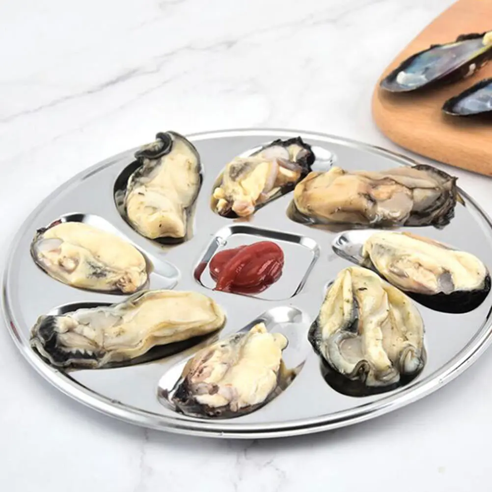 1 set Stainless Steel Oyster Plate Food Grade Shellfish Serving Dish Non-Slip Rustproof Easy Clean Dishwasher Safe for Baking