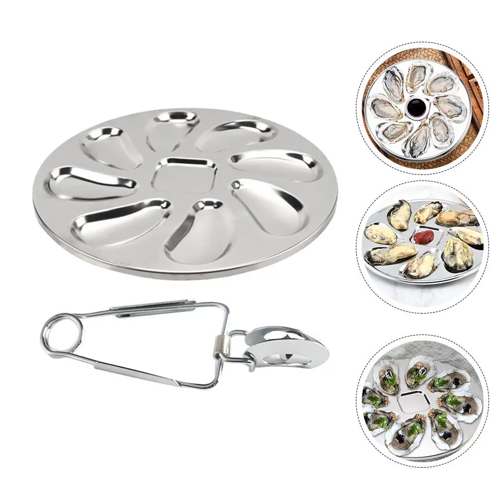 1 set Stainless Steel Oyster Plate Food Grade Shellfish Serving Dish Non-Slip Rustproof Easy Clean Dishwasher Safe for Baking