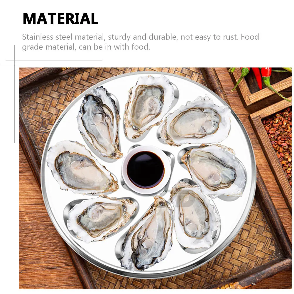 1 set Stainless Steel Oyster Plate Food Grade Shellfish Serving Dish Non-Slip Rustproof Easy Clean Dishwasher Safe for Baking