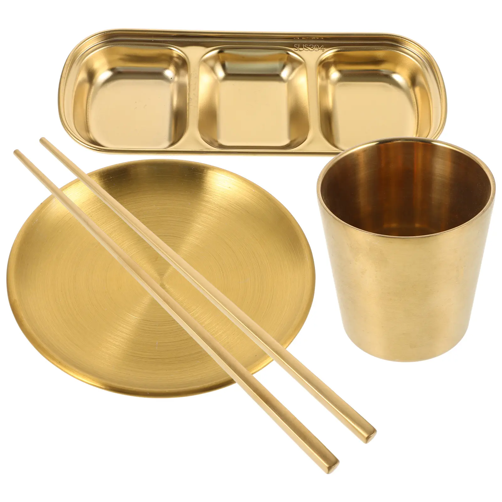 1 set Stainless Steel Tableware Set Dip Tray Dipping Sauce Bowls Serving Dish Divider Prep Container Combo For Family Restaurant