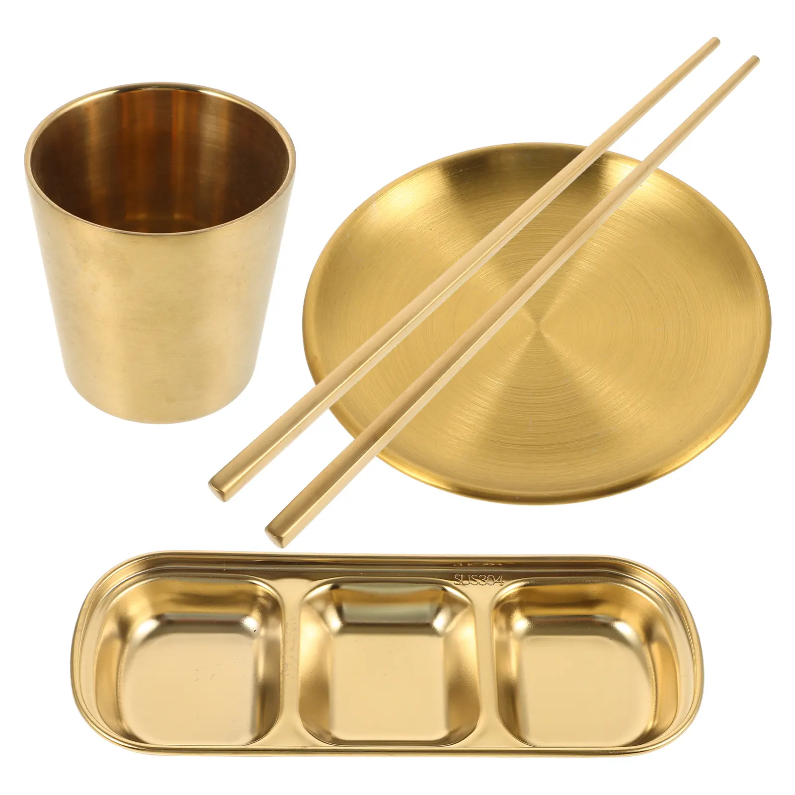 1 set Stainless Steel Tableware Set Dip Tray Dipping Sauce Bowls Serving Dish Divider Prep Container Combo For Family Restaurant