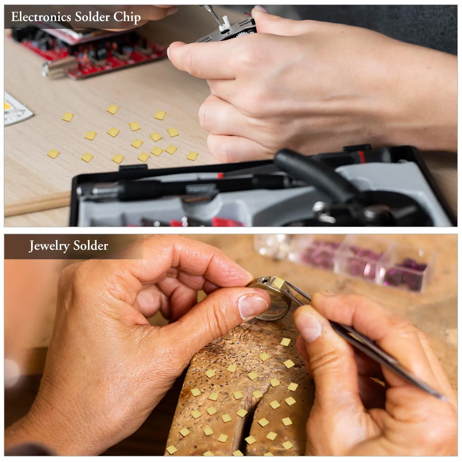 150 Pcs Gold Plated Contacts Electronics Solder Chip Jewelry Repair Kit Copper Soldering Chips Precut Solder For Making Welding