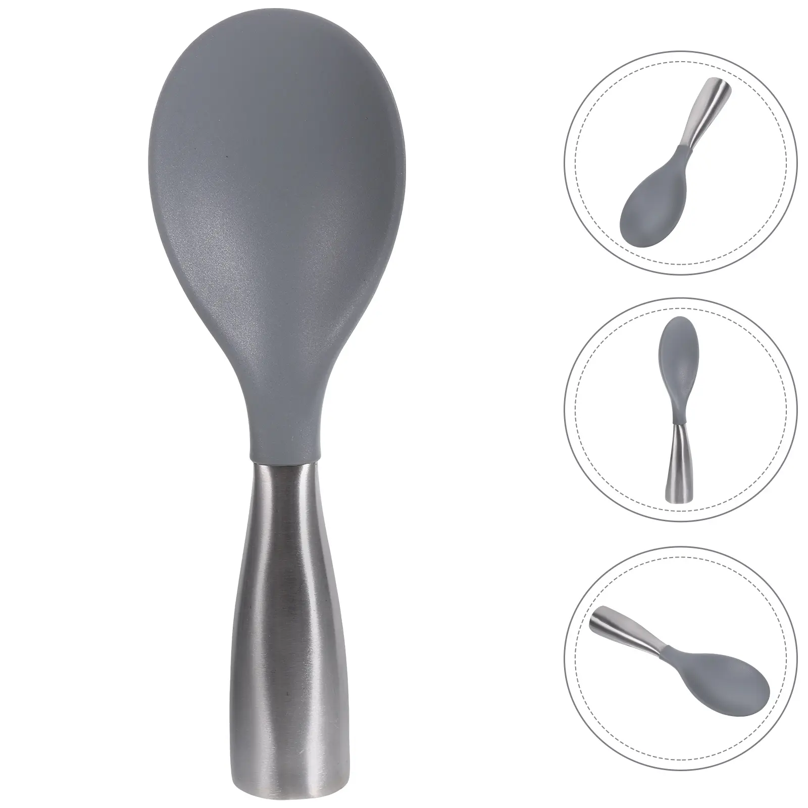 1pc Stainless Steel Handle Rice Spoon Large Size Kitchen Utensils Grey Silicone Scoop Easy Clean Practical Function Gifts