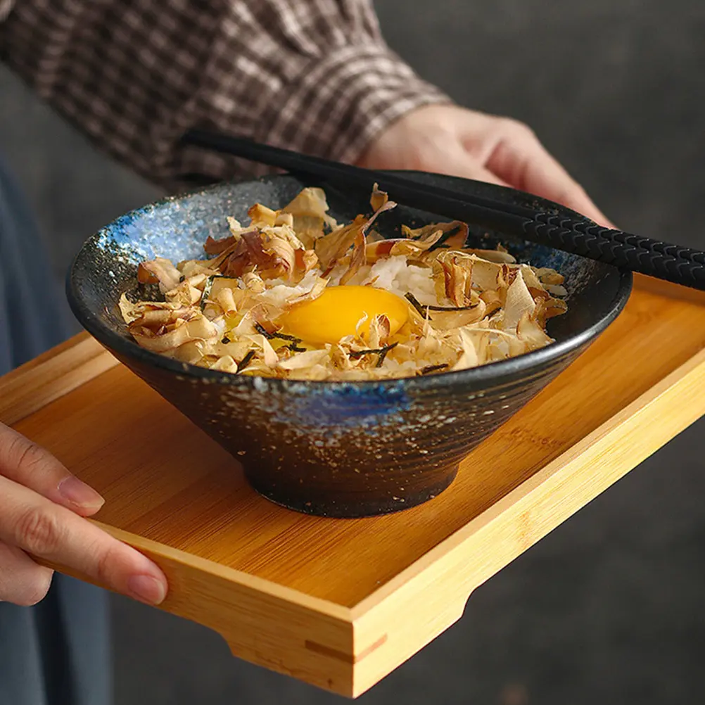 3pcs Ceramic Alloy Bamboo Food Grade Bowl Set Soup Ramen Noodle Japanese Style Serving Dishware Set For Cold Hot Meals