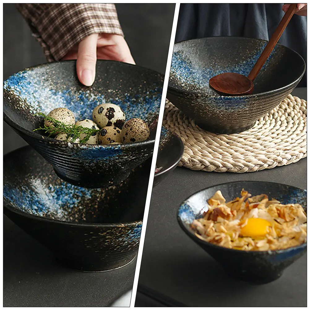 3pcs Ceramic Alloy Bamboo Food Grade Bowl Set Soup Ramen Noodle Japanese Style Serving Dishware Set For Cold Hot Meals