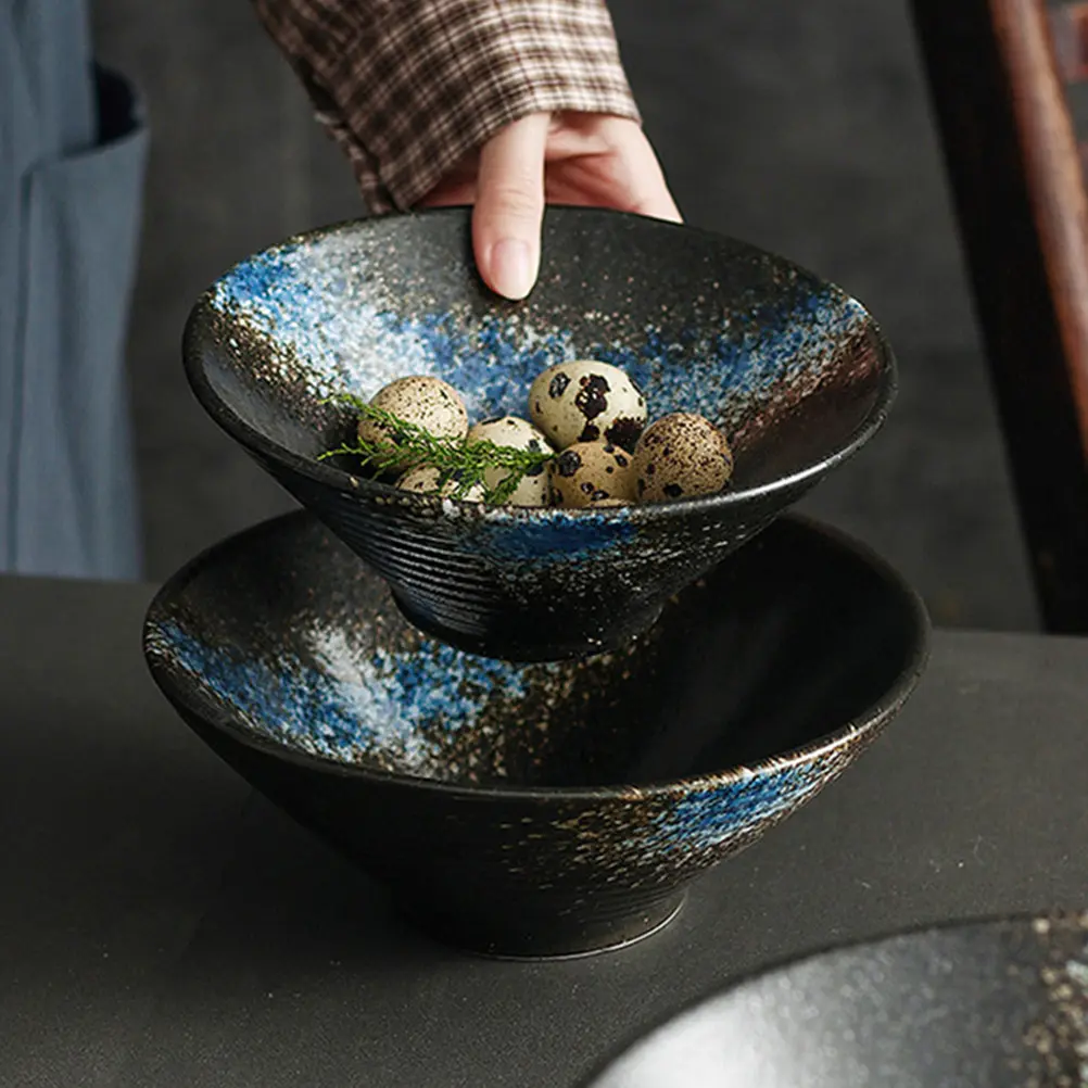 3pcs Ceramic Alloy Bamboo Food Grade Bowl Set Soup Ramen Noodle Japanese Style Serving Dishware Set For Cold Hot Meals