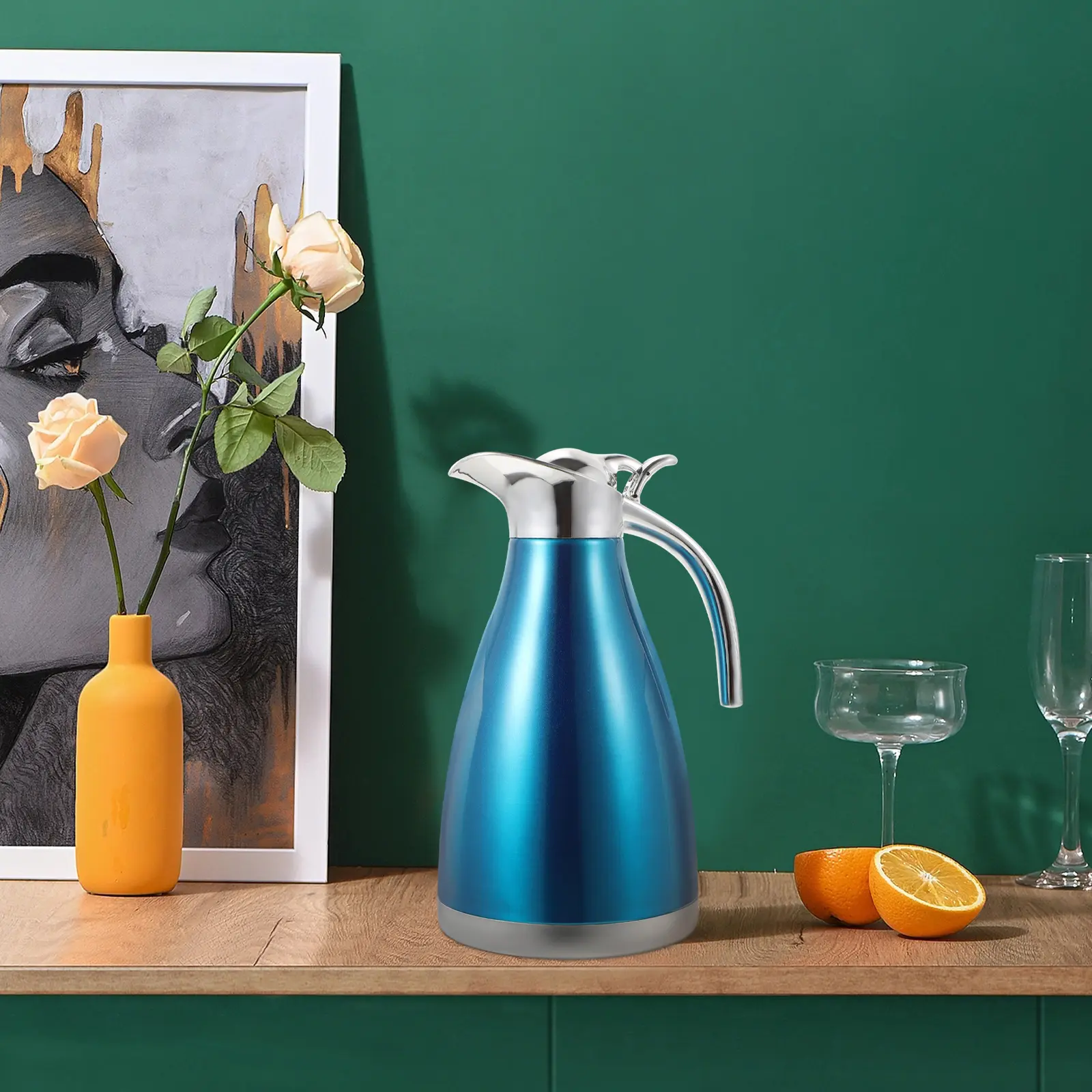Double-layer Insulation Pot Blue Kettle Insulated Water Jug Bottle Coffee Teapot Travel
