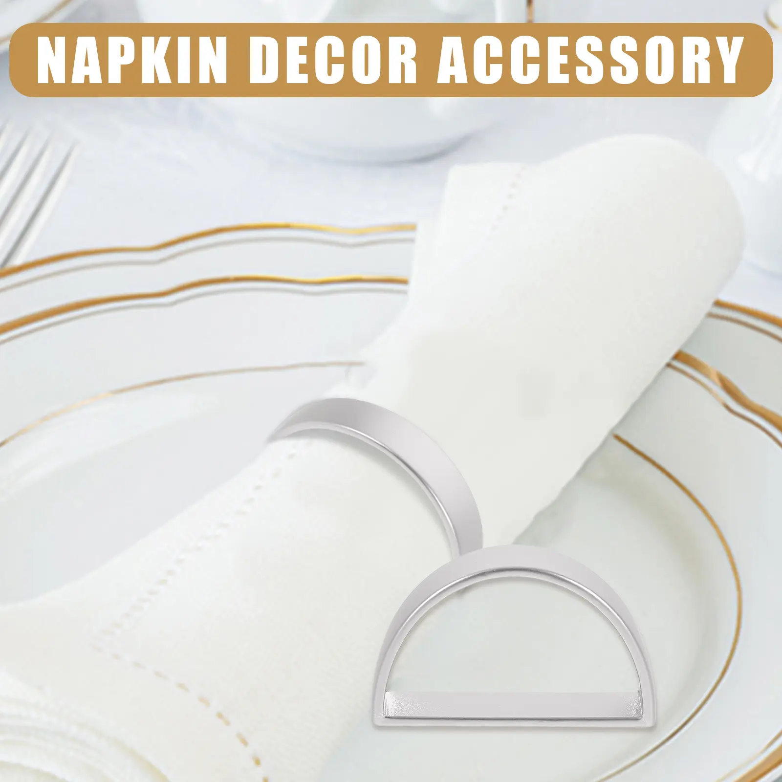 6pcs D-Shaped Napkin Rings Elegant Zinc Alloy Table Decorations for Wedding Banquet Home Dining Reusable Serviette Holders Metal