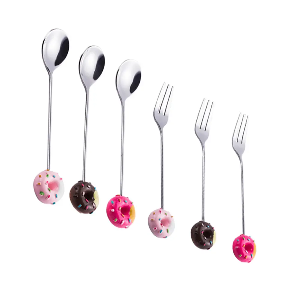 4pcs Donut Spoons Stainless Steel Dessert Ice Cream Teacup Kitchen Gadgets Home Restaurant Accessories Mini Patterns Elegant