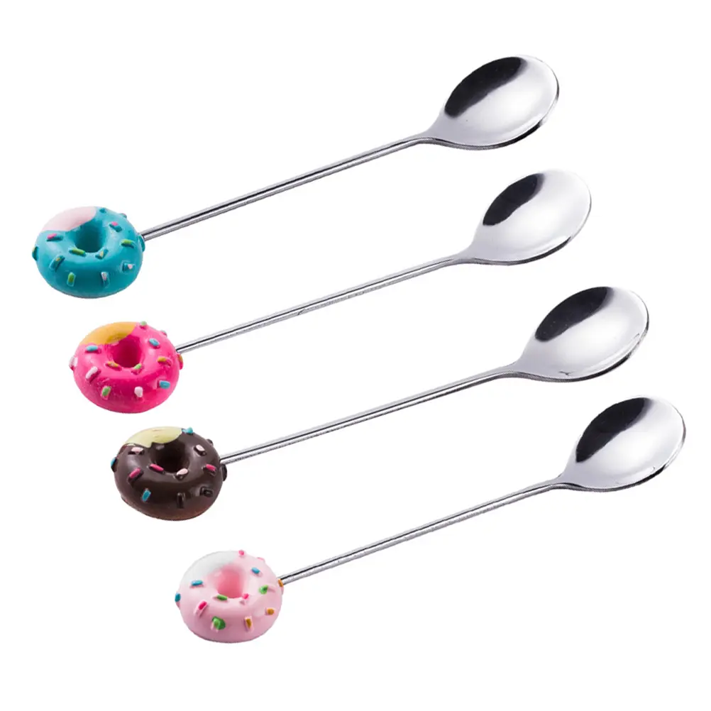 4pcs Donut Spoons Stainless Steel Dessert Ice Cream Teacup Kitchen Gadgets Home Restaurant Accessories Mini Patterns Elegant