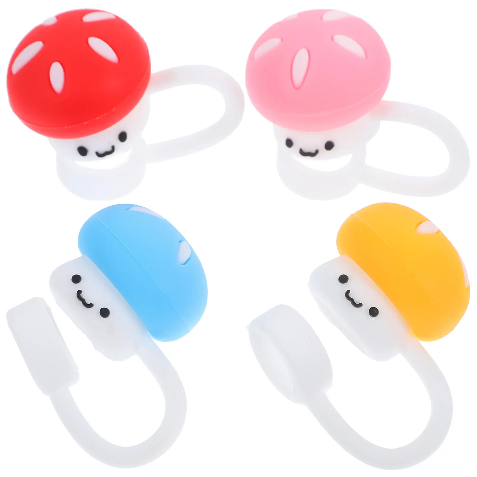 4pcs Straw Dust Plugs Cute Mushroom Toppers Reusable Silicone Covers Anti Dust Airtight Sealed Splashing Proof for Parties