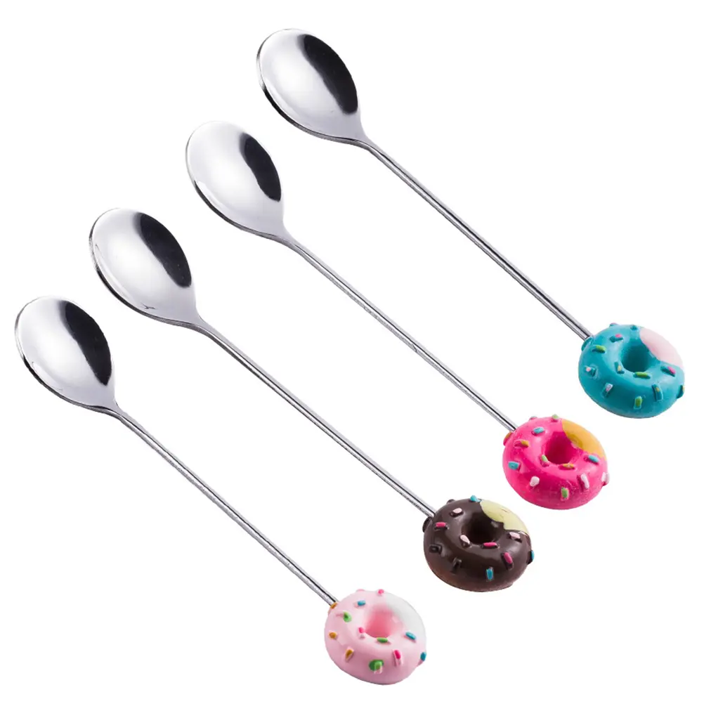 4pcs Donut Spoons Stainless Steel Dessert Ice Cream Teacup Kitchen Gadgets Home Restaurant Accessories Mini Patterns Elegant