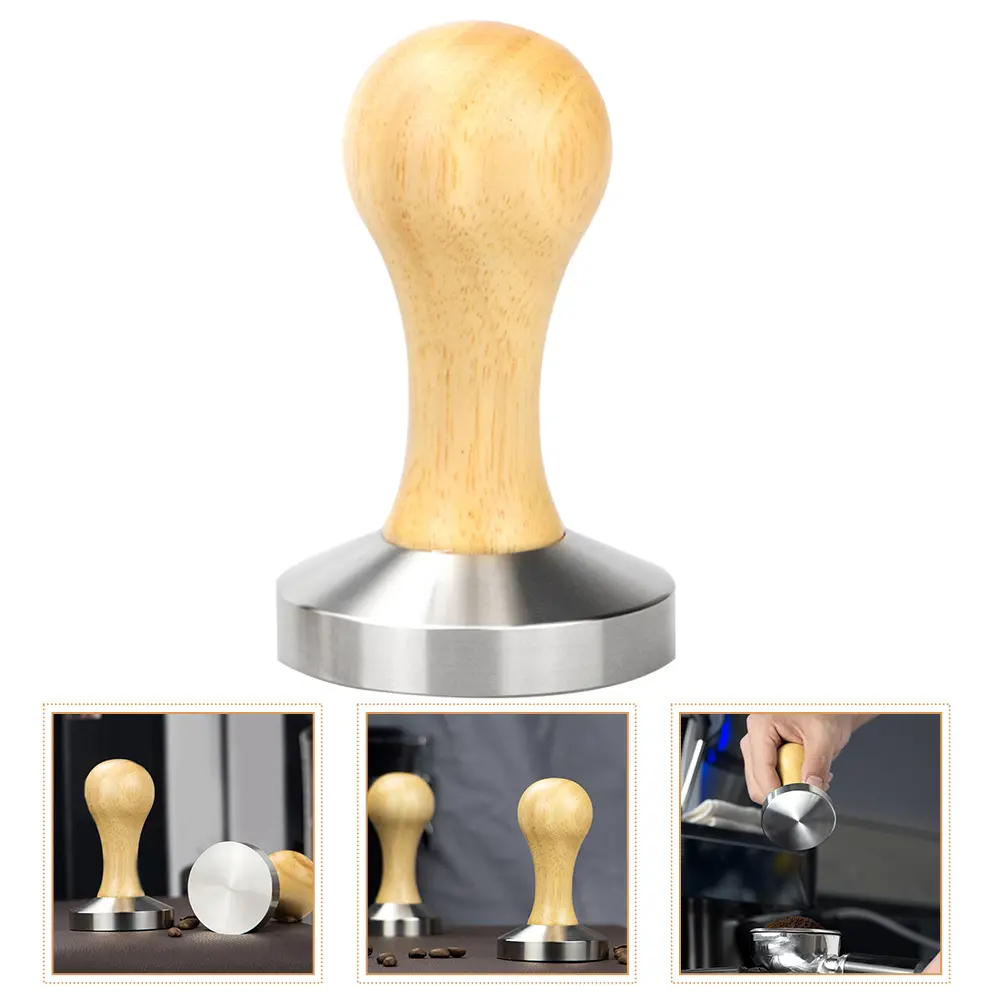 Coffee Tamper Stainless Steel Oak Wooden H Espresso Pressing Tool Powder Distributor Lightweight Kitchen Bar Utensil
