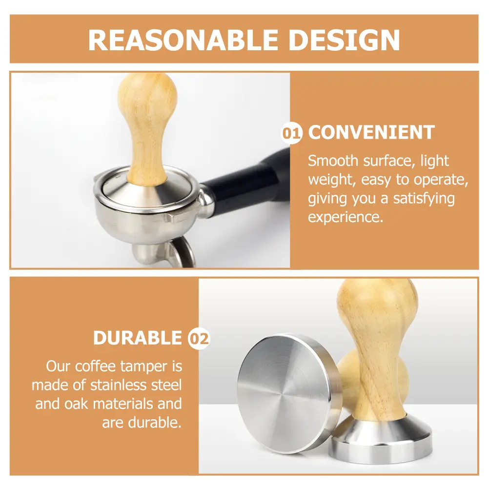 Coffee Tamper Stainless Steel Oak Wooden H Espresso Pressing Tool Powder Distributor Lightweight Kitchen Bar Utensil