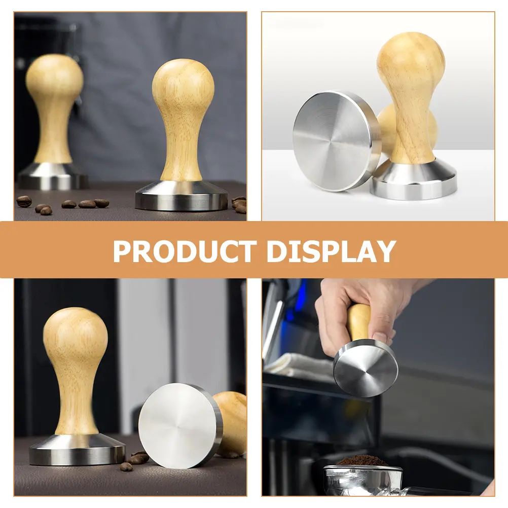 Coffee Tamper Stainless Steel Oak Wooden H Espresso Pressing Tool Powder Distributor Lightweight Kitchen Bar Utensil