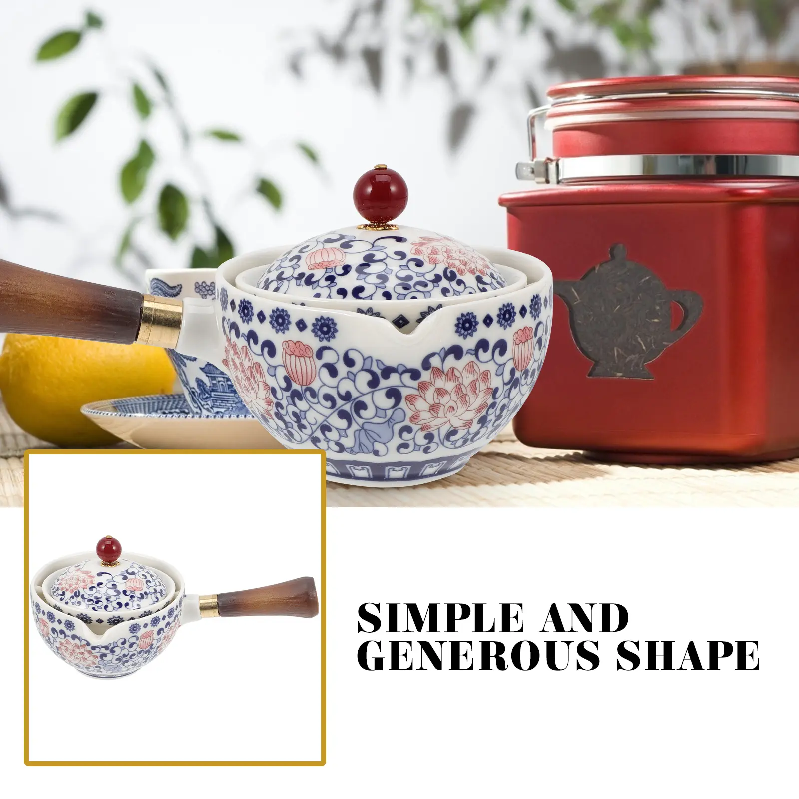 Ceramic Teapot Chinese Degree Rotation Side H Pot Practical Loose Tea Brewing Easy Cleaning Space Saving