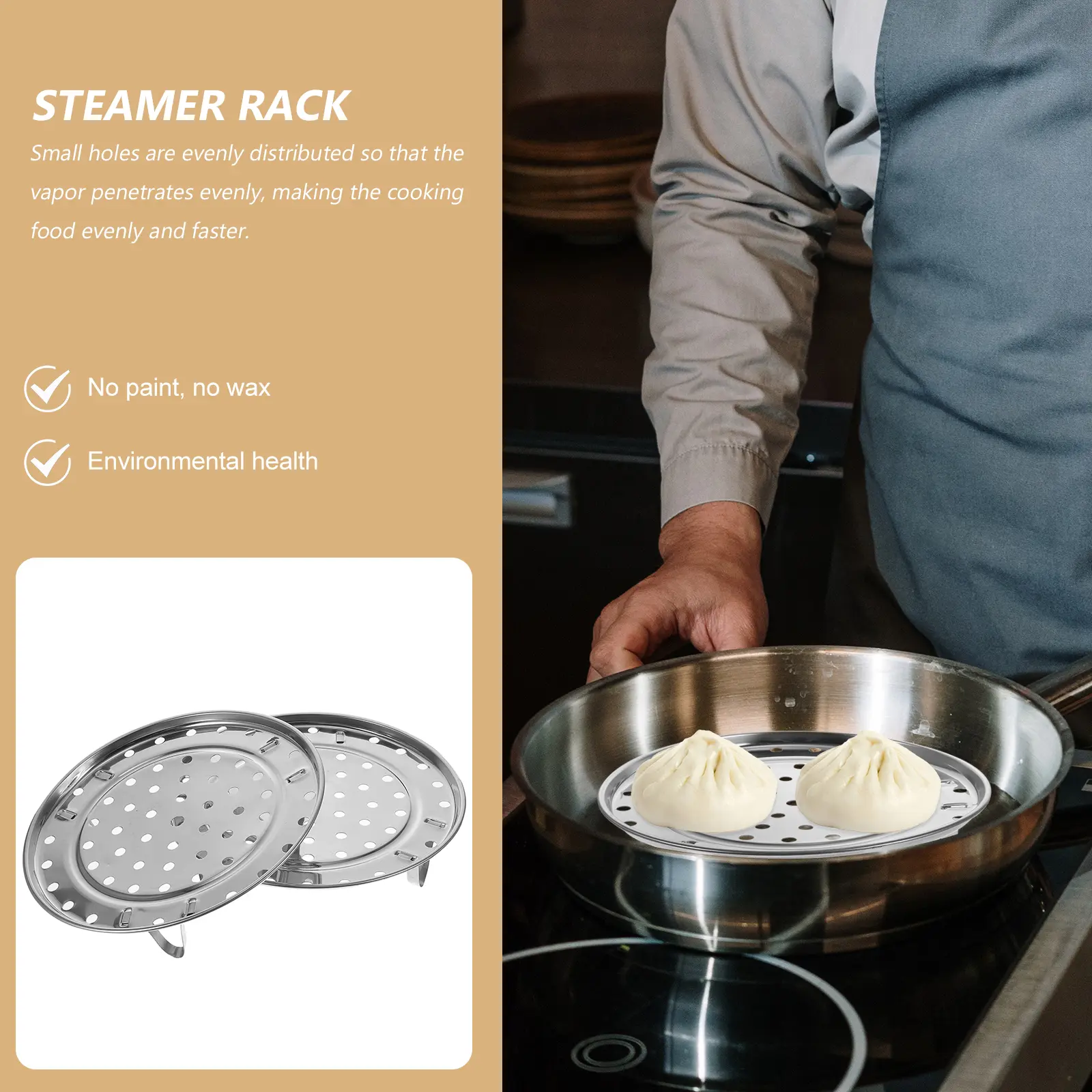 2pcs Stainless Steel Steamer Rack 20CM Thickened Even Holes Rice Cooker Steam Kitchen Appliances Heat Resistant