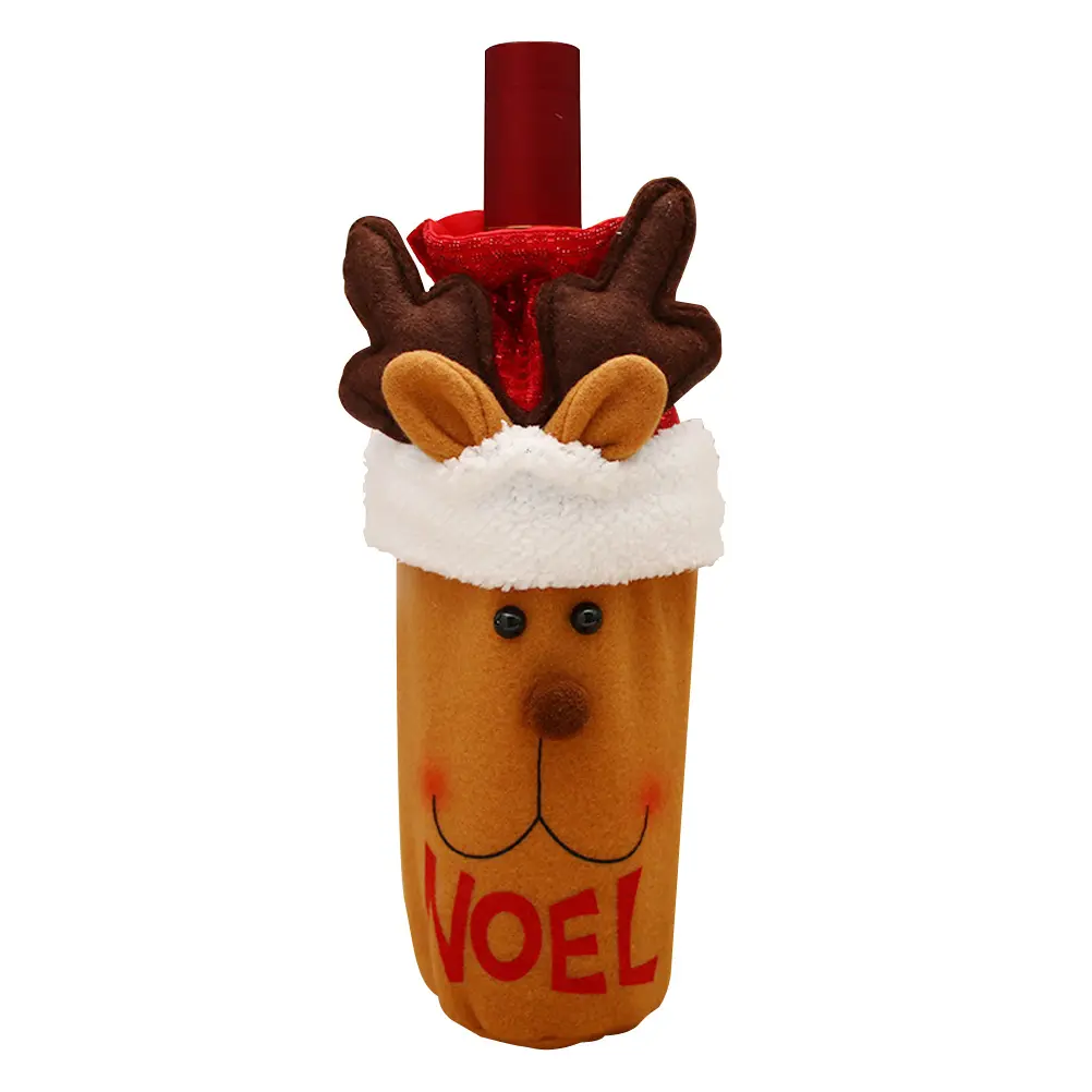 3 Pcs Bottle Bag Christmas Atmosphere Decoration Santa Claus Cover Drawstring Red Drawsring Dining Room