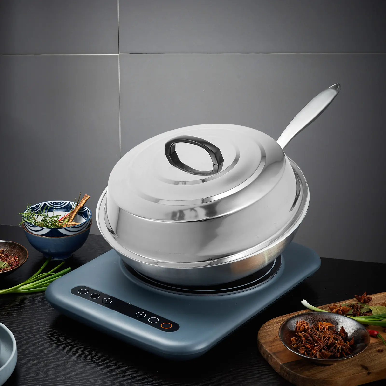 2pcs Wok Cover Griddle Dome Basting Thickened Round Large Capacity Fry Pan Lid Skillet Pot Accessories
