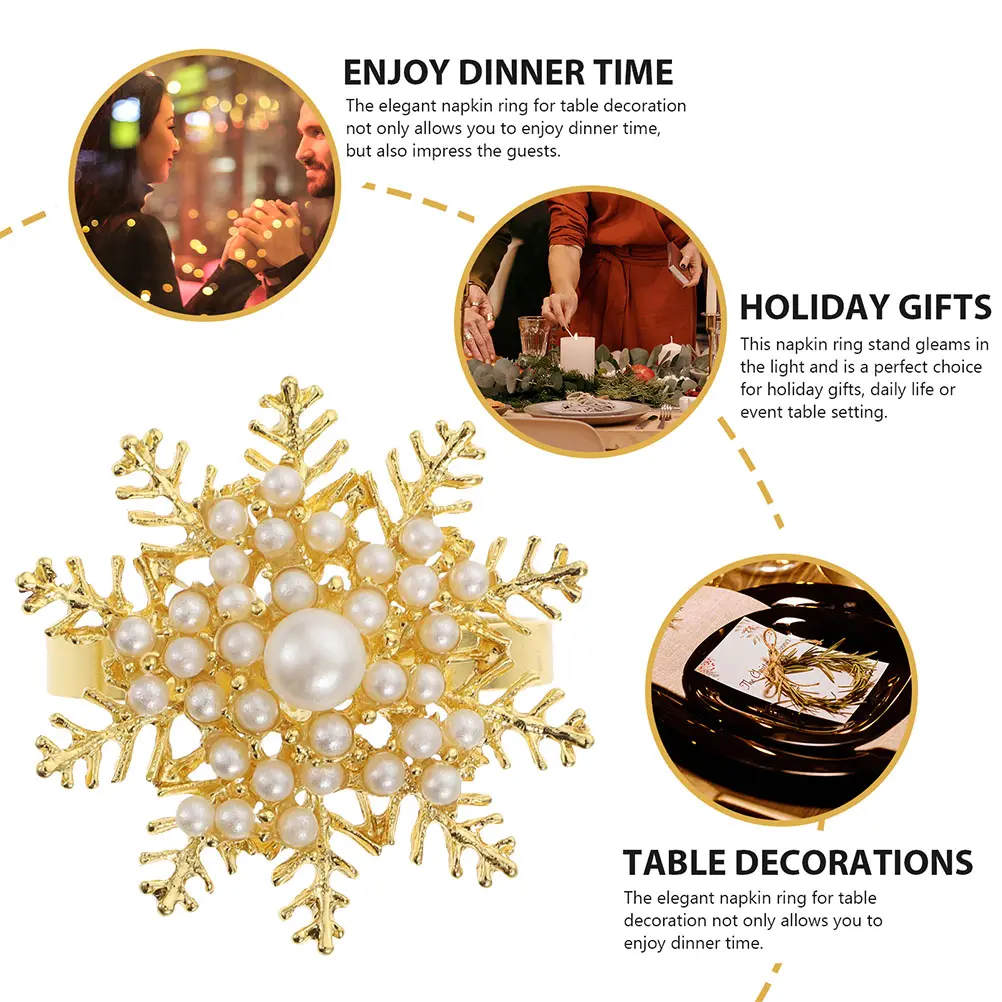 6 Pcs Napkin Rings Elegant Snowflake Rhinestones Buckles Alloy Tableware Accessories Christmas Decorations Holiday Gifts