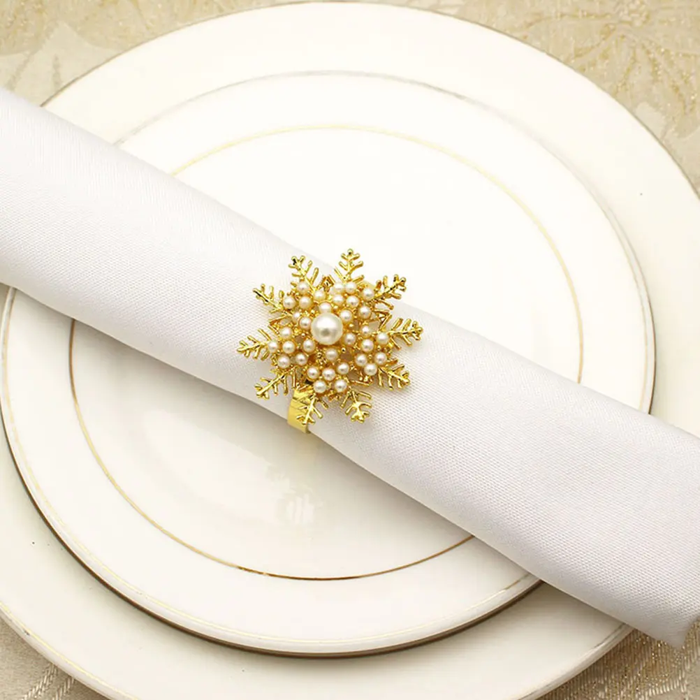 6 Pcs Napkin Rings Elegant Snowflake Rhinestones Buckles Alloy Tableware Accessories Christmas Decorations Holiday Gifts