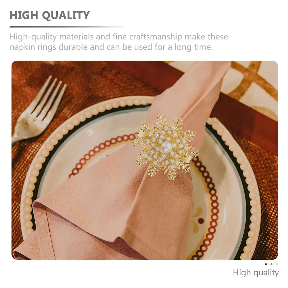 6 Pcs Napkin Rings Elegant Snowflake Rhinestones Buckles Alloy Tableware Accessories Christmas Decorations Holiday Gifts