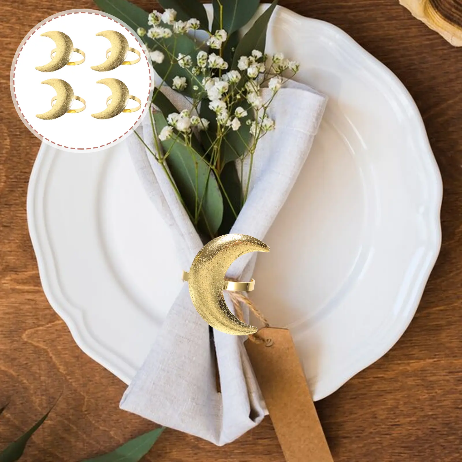 6 Pcs Gold Moon Napkin Rings Table Decoration Wedding Christmas Party Serviette Holder Dining Napkins Clean Festive Atmosphere