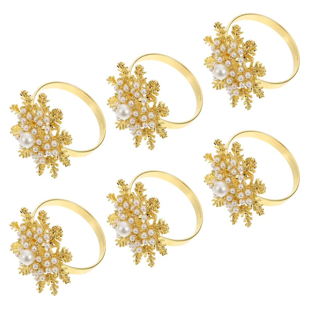 6 Pcs Napkin Rings Elegant Snowflake Rhinestones Buckles Alloy Tableware Accessories Christmas Decorations Holiday Gifts