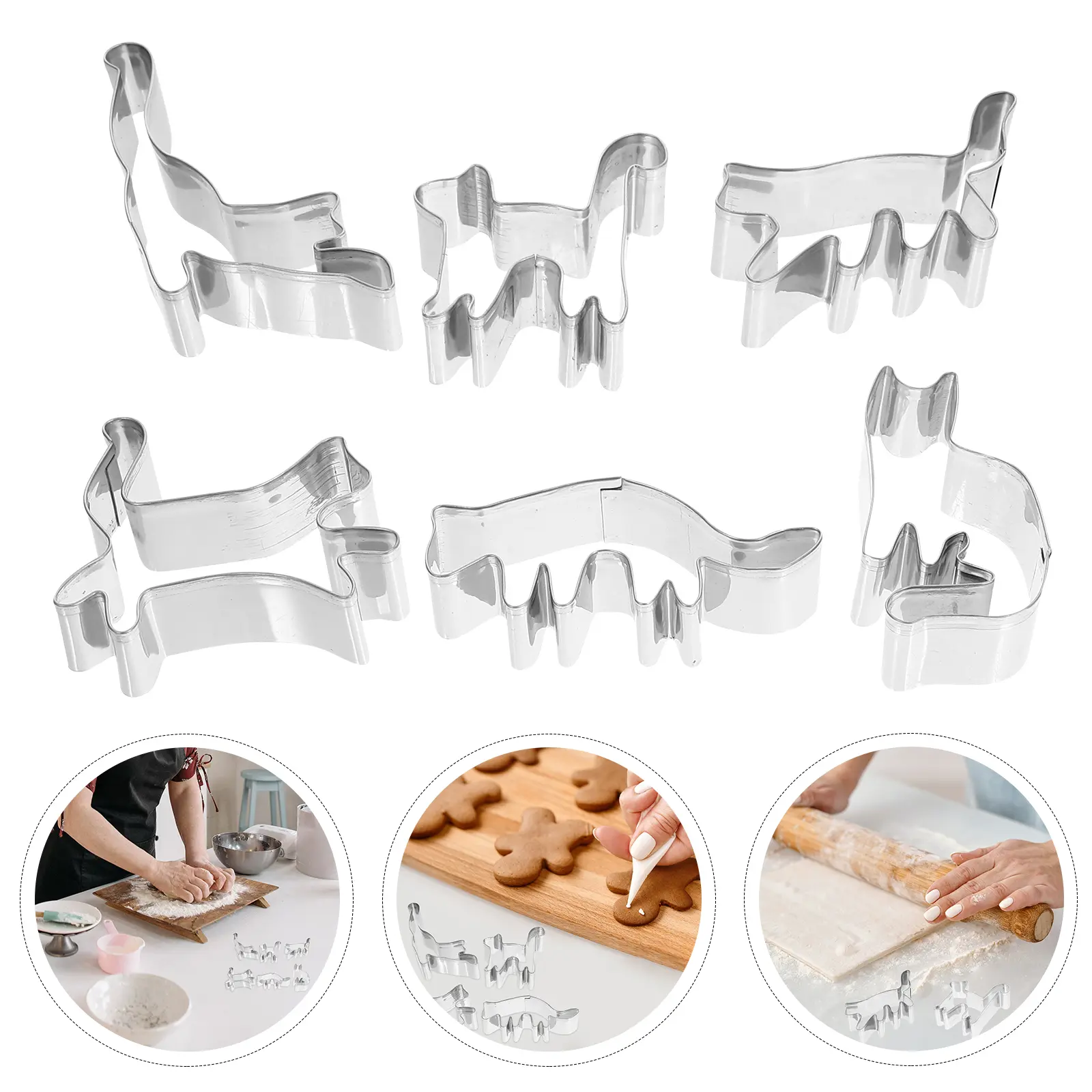 6pcs Cat Shape Cookie Stainless Steel Baking Tools Silver 430 No Burr DIY Biscuits Mold Kitchen Bar Supplies