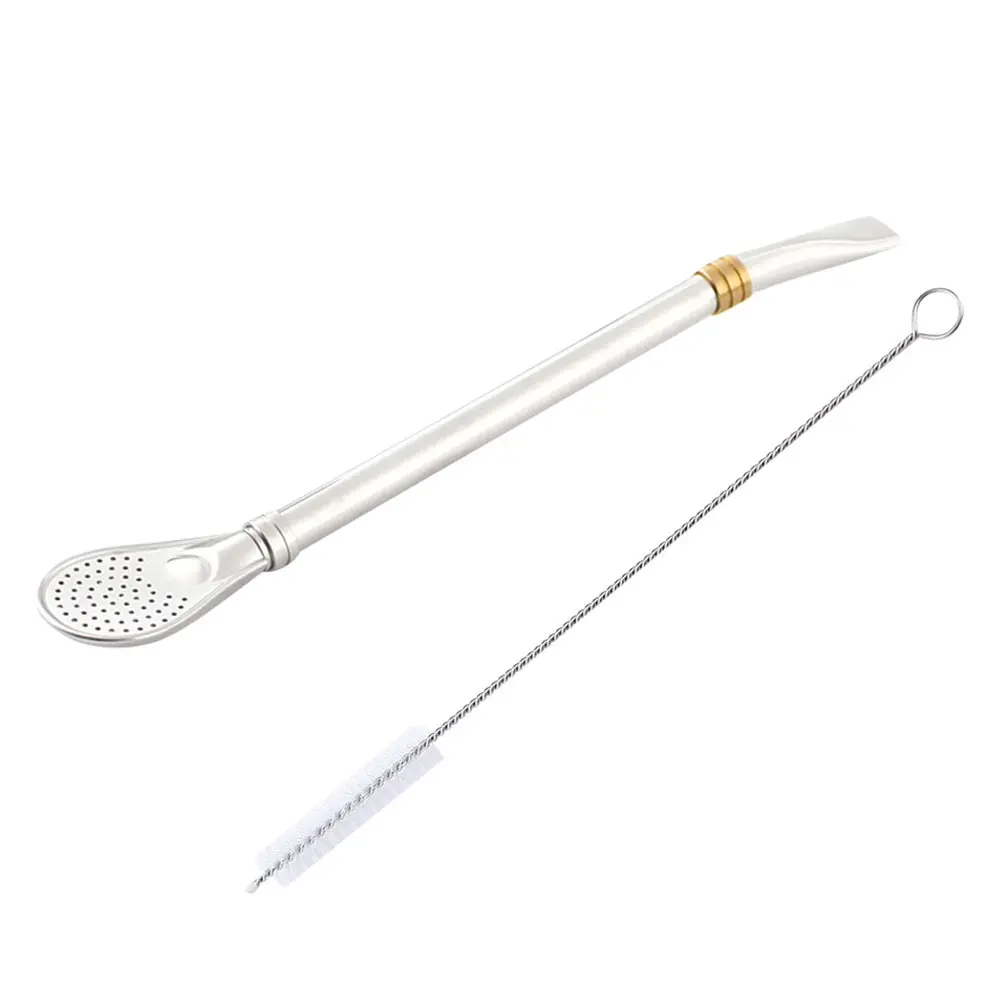 Stainless Steel Straw Spoon Mixing Strainer and Filter Stir 304 Coffee Straws Detachable Long Spoons