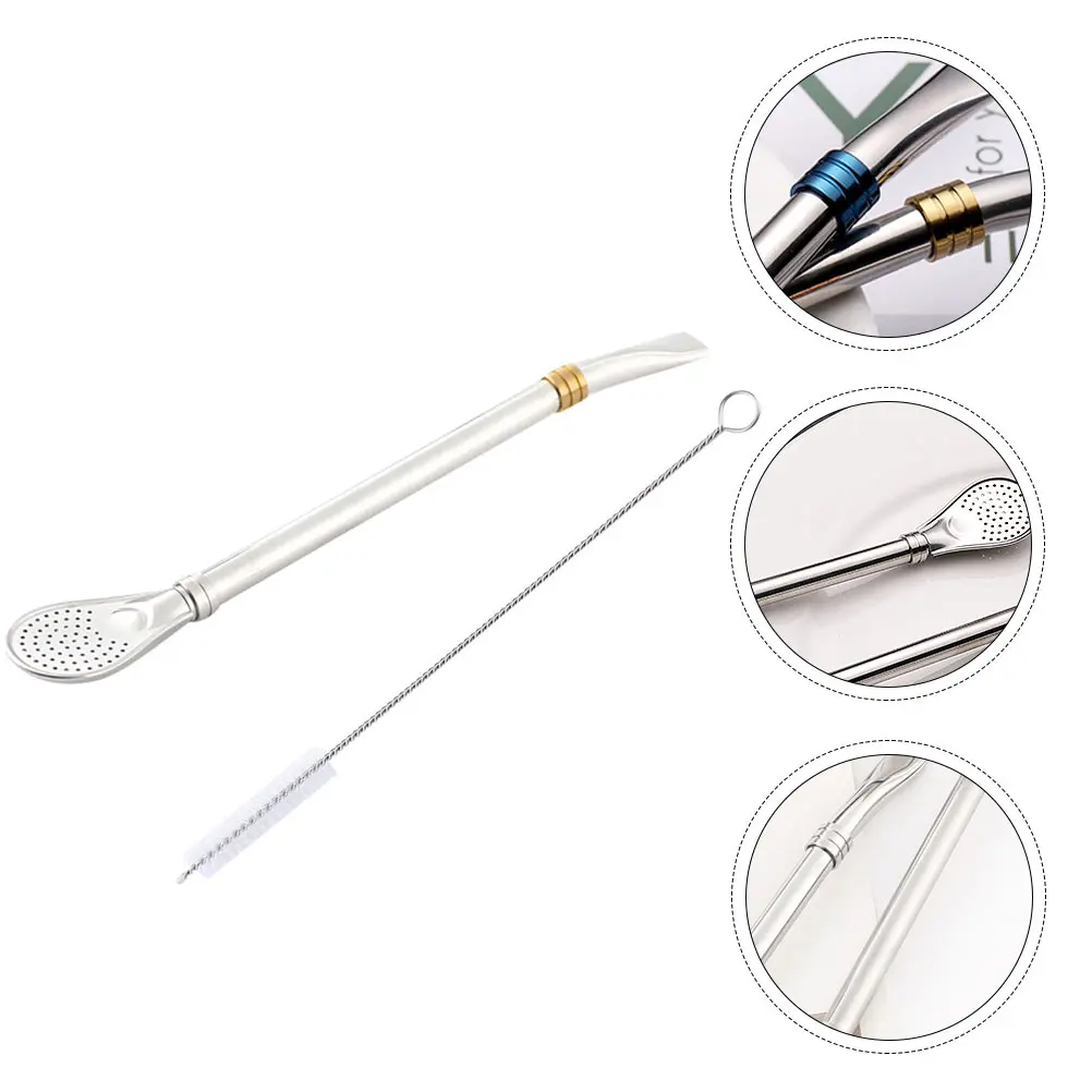 Stainless Steel Straw Spoon Mixing Strainer and Filter Stir 304 Coffee Straws Detachable Long Spoons