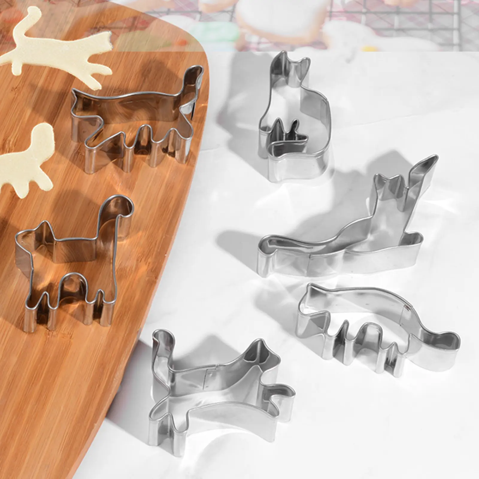 6pcs Cat Shape Cookie Stainless Steel Baking Tools Silver 430 No Burr DIY Biscuits Mold Kitchen Bar Supplies