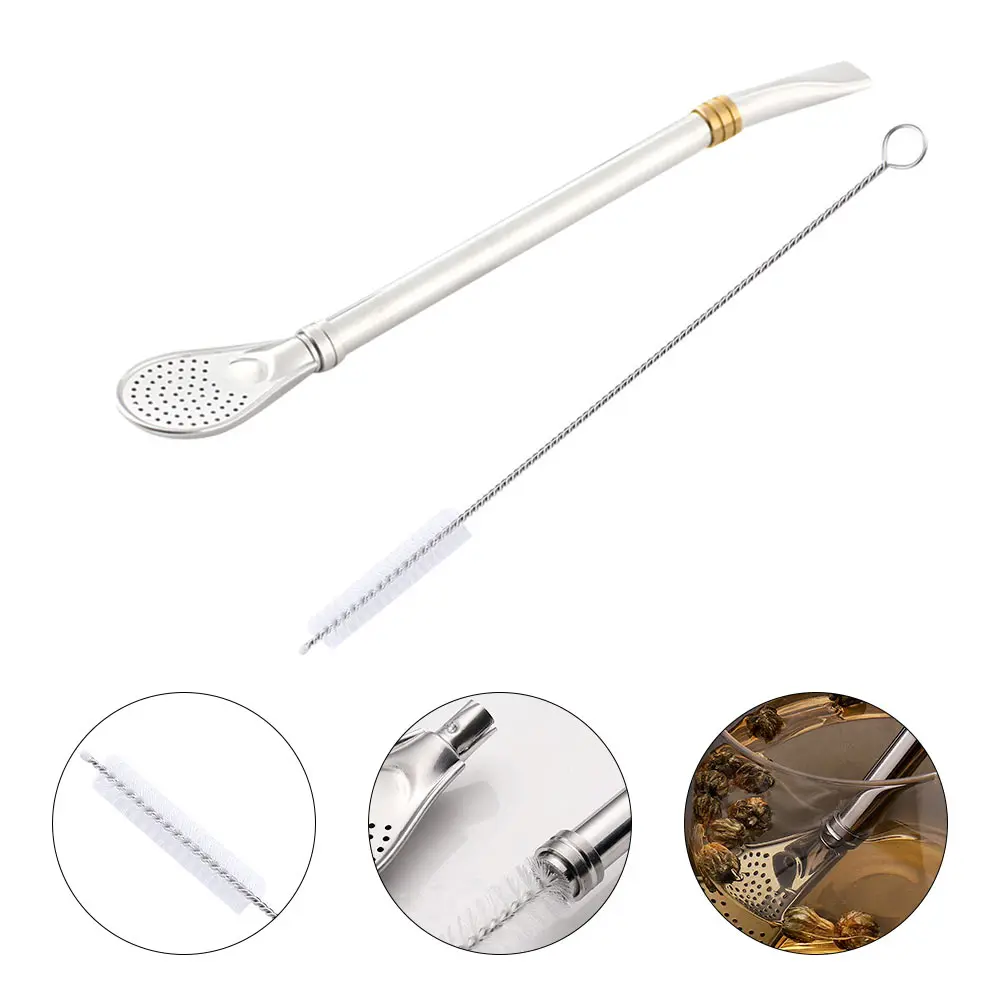 Stainless Steel Straw Spoon Mixing Strainer and Filter Stir 304 Coffee Straws Detachable Long Spoons