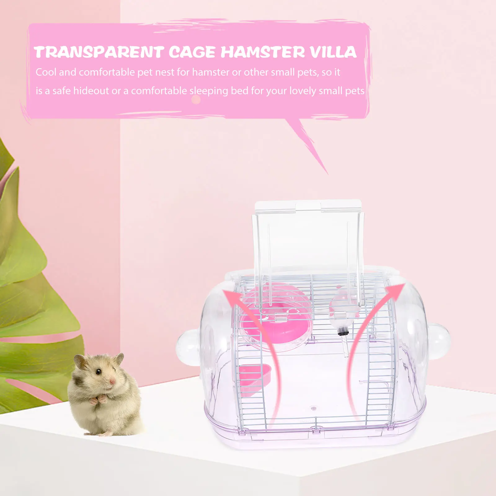 Pink Transparent Hamster Cage Small Pet namental Cage Durable Easy Clean Carrying Case Guinea Pig Travel Toy Container Pet