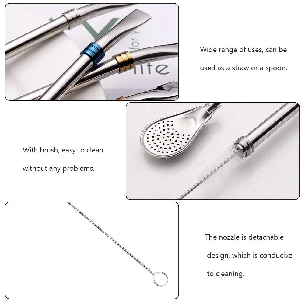 Stainless Steel Straw Spoon Mixing Strainer and Filter Stir 304 Coffee Straws Detachable Long Spoons