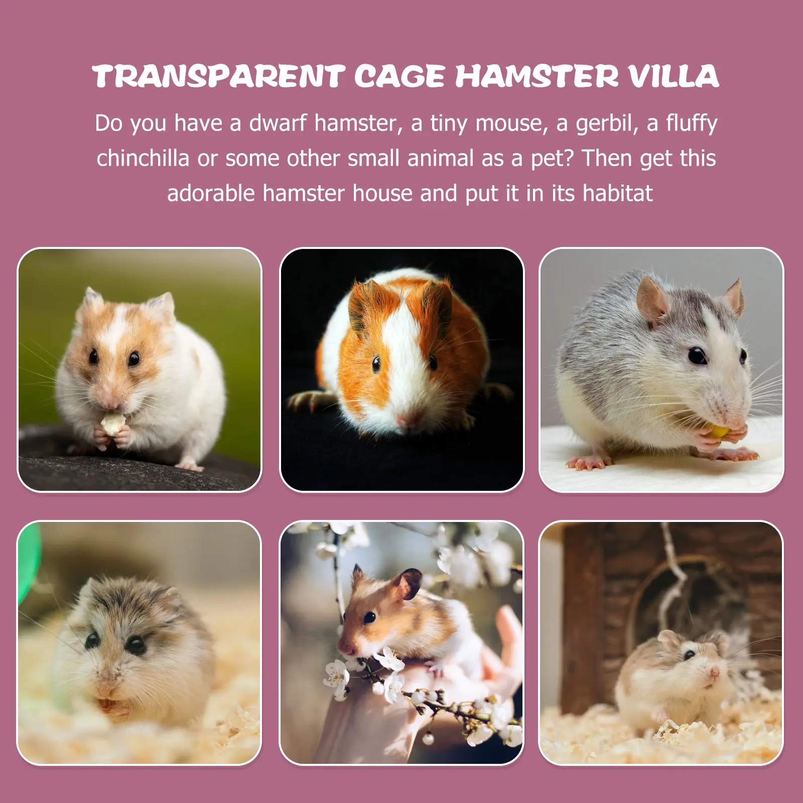 Pink Transparent Hamster Cage Small Pet namental Cage Durable Easy Clean Carrying Case Guinea Pig Travel Toy Container Pet