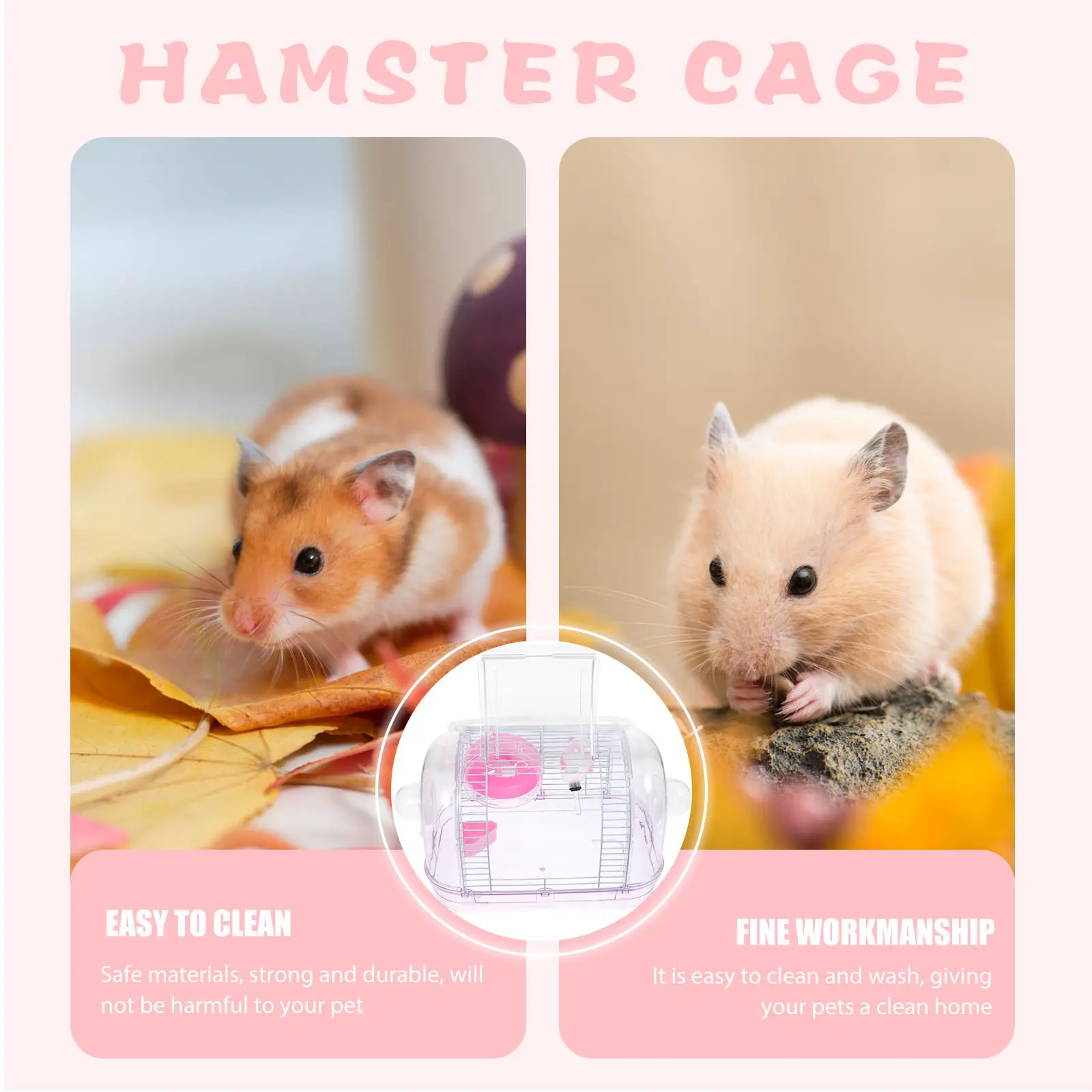 Pink Transparent Hamster Cage Small Pet namental Cage Durable Easy Clean Carrying Case Guinea Pig Travel Toy Container Pet