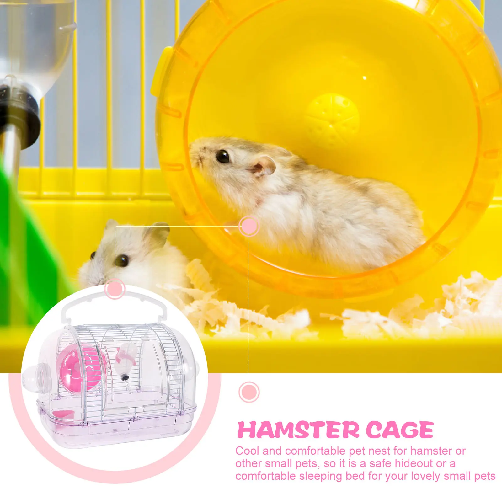 Pink Transparent Hamster Cage Small Pet namental Cage Durable Easy Clean Carrying Case Guinea Pig Travel Toy Container Pet