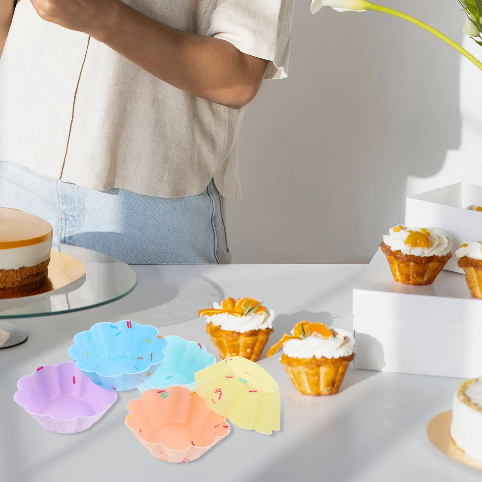 10pcs Silicone Cake Cups Reusable Muffin Liners Non-Stick Baking Molds Microwave Oven Safe Cupcake Pan Dishwasher for DIY