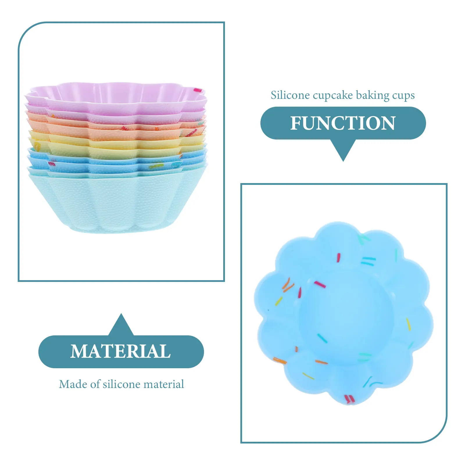 10pcs Silicone Cake Cups Reusable Muffin Liners Non-Stick Baking Molds Microwave Oven Safe Cupcake Pan Dishwasher for DIY