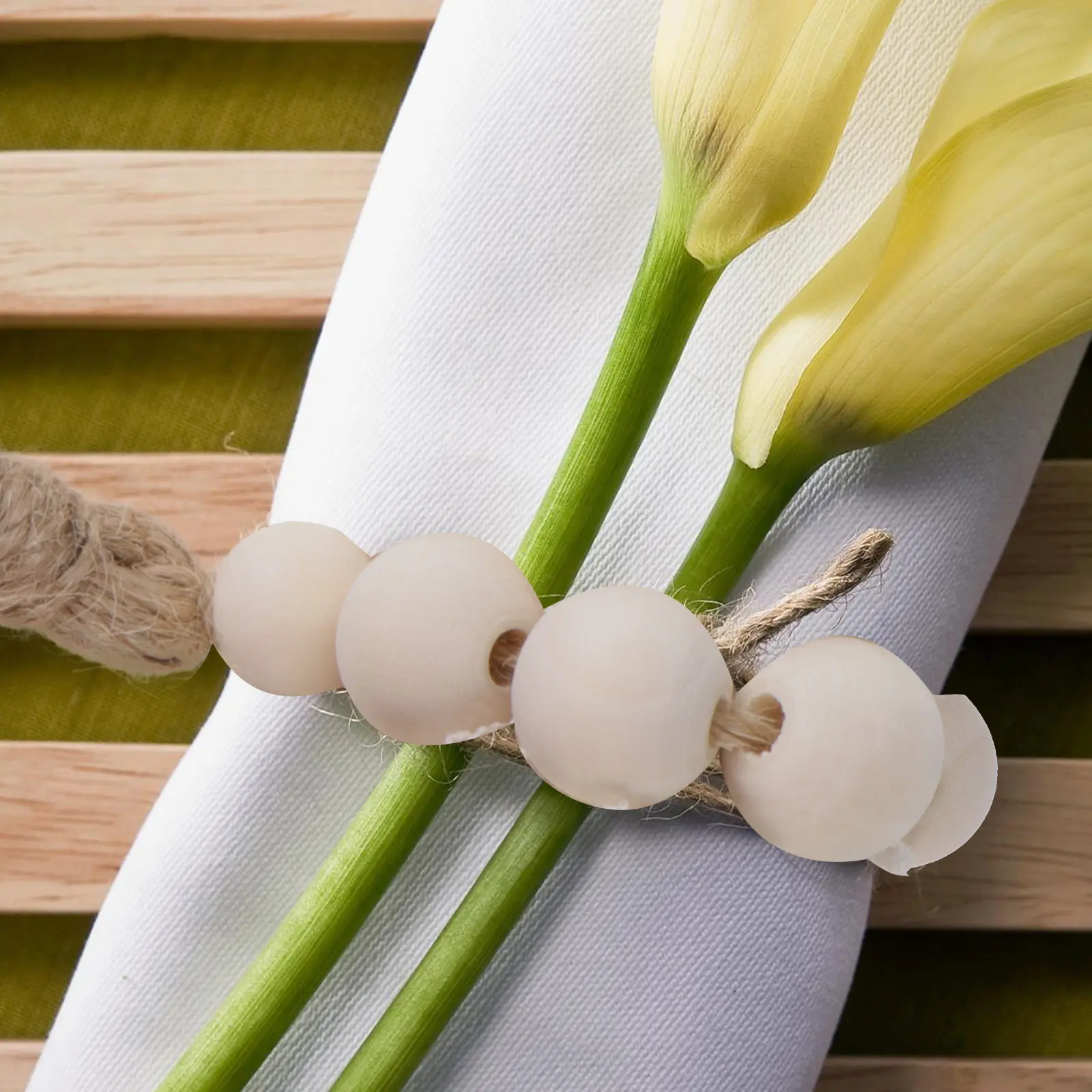 8 Pcs Bead Napkin Rings Simple HomeDecoration KidsParty Wedding Wooden Napkin Buckles DIY NapkinBuckles Natural