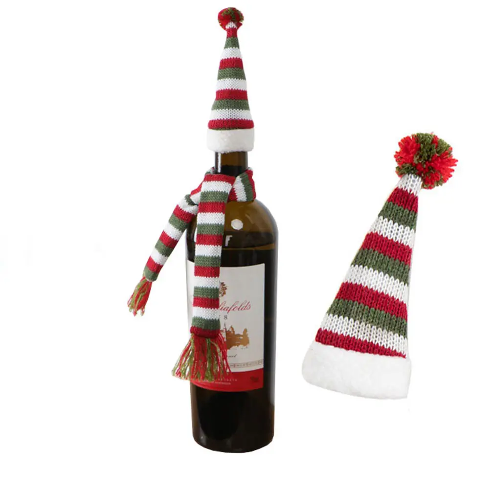 2pcs Scarf Hat Set Premium Bottle Dress Cover Protector Christmas Decoration Party Home Hotel Decorative Accessory
