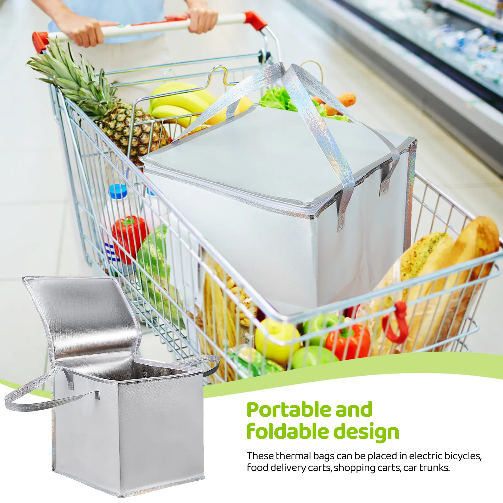 2 pcs Insulated Shopping Bags Thermal Cooler Bag for Groceries Reusable Portable Freezer Bag Large Capacity Grocery for Picnic