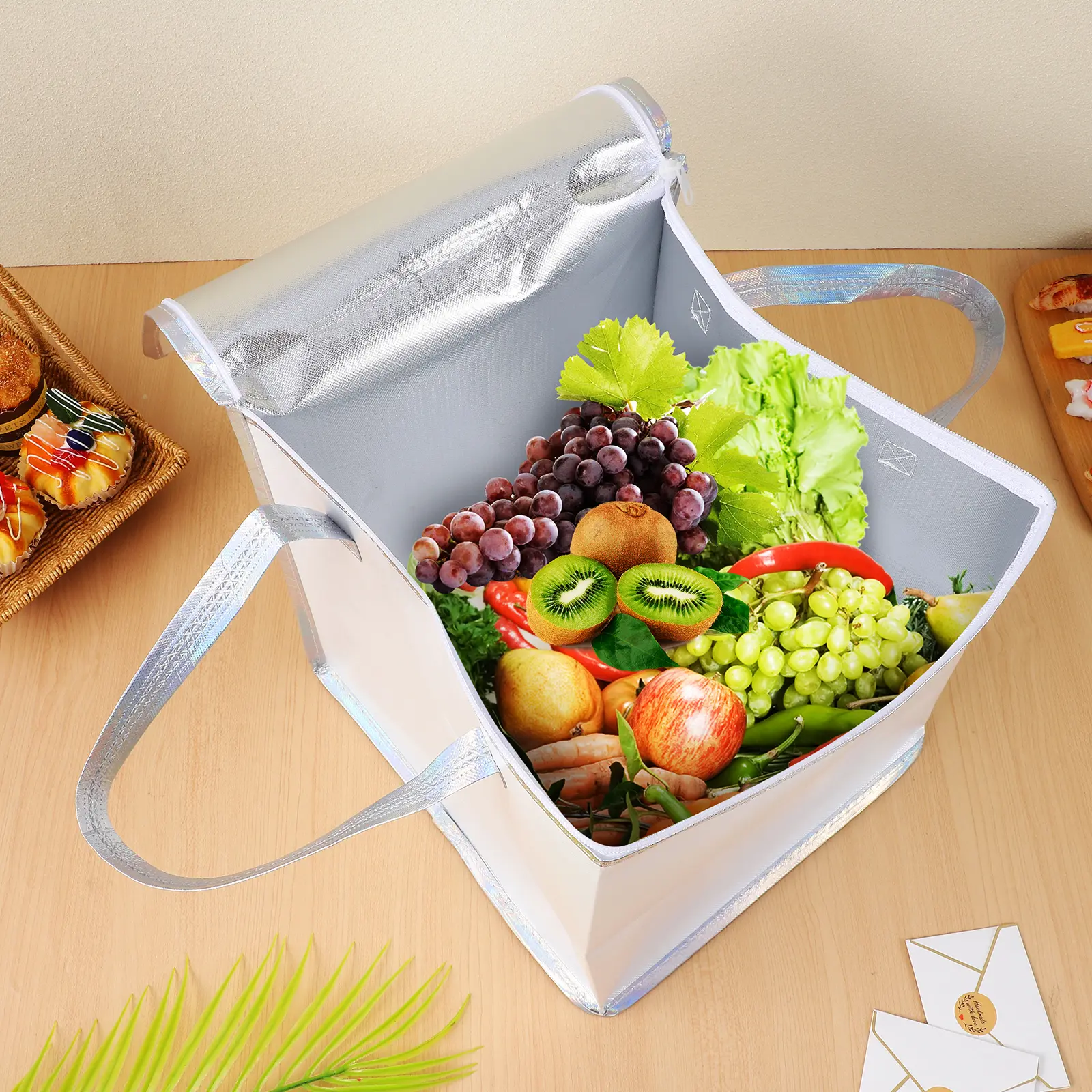 2 pcs Insulated Shopping Bags Thermal Cooler Bag for Groceries Reusable Portable Freezer Bag Large Capacity Grocery for Picnic
