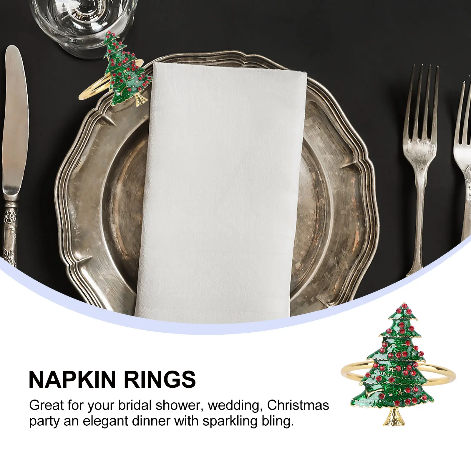 Christmas Tree Napkin Rings Holder Buckle Elegant Dinner Party Wedding Bridal Shower Holiday Gift