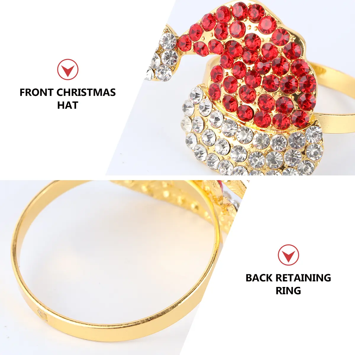 4 Pcs Napkin Ring Red Buckles Shiny Holders Diamond Ornament Hat Christmas Rings Santa Metal